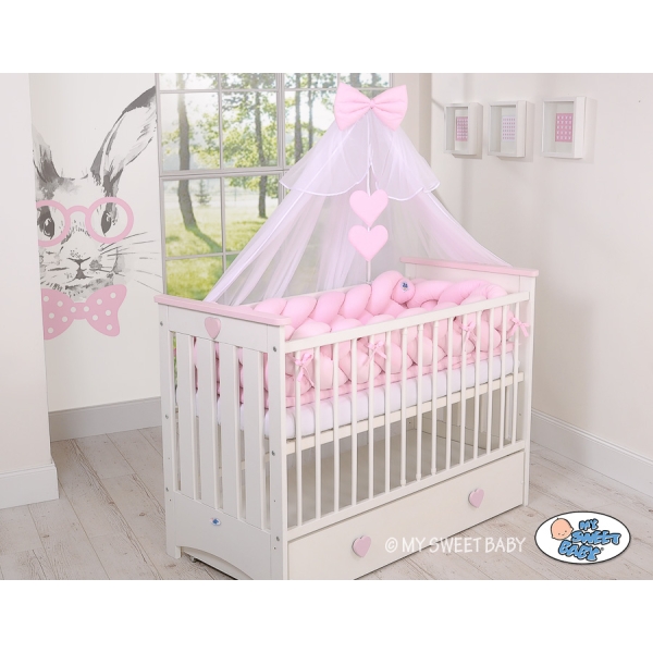 Tour de Lit Bébé Tressé Extra épais 3,6m Rose pour Fille