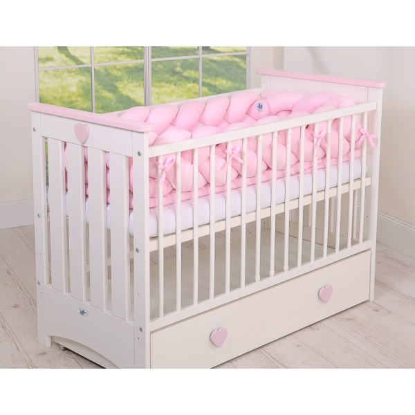 Tour de Lit Bébé Tressé Extra épais 3,6m Rose pour Fille