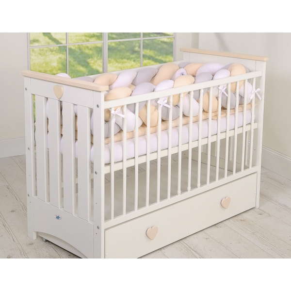 Tour de Lit Bébé Tressé Extra Long 3,6m Blanc Gris Beige