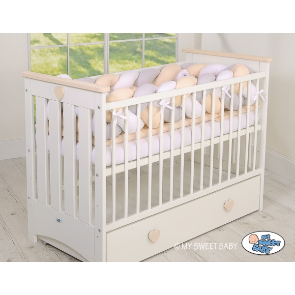 Tour de Lit Bébé Tressé Extra Long 3,6m Blanc Gris Beige
