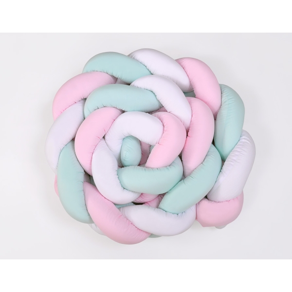 Tour de Lit Bébé Tressé Extra Long 3,6m Menthe Rose Blanc
