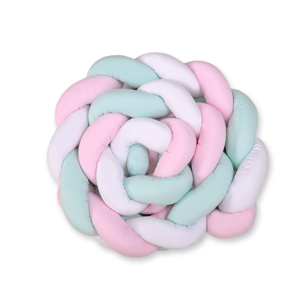 Tour de Lit Bébé Tressé Extra Long 3,6m Menthe Rose Blanc