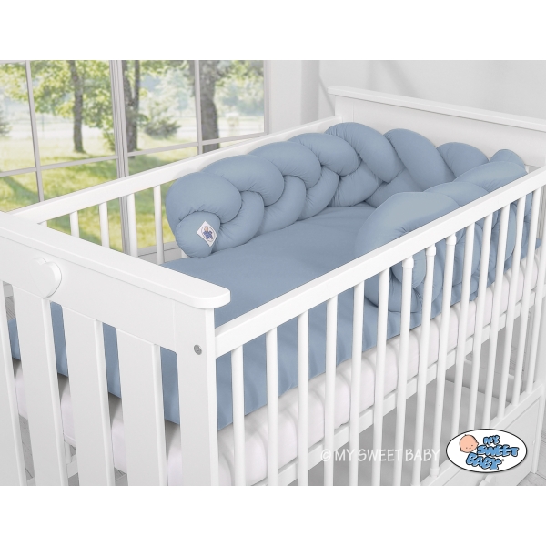 Tour de Lit Bébé Tressé Fille et Garçon Bleu Pastel