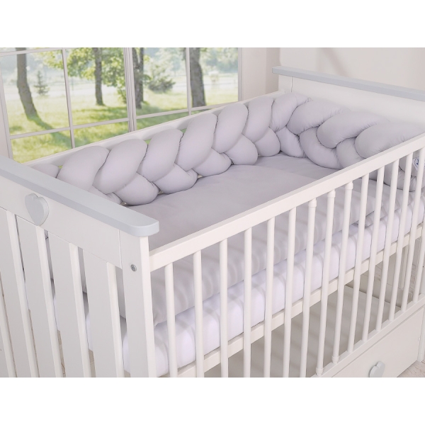 Tour de Lit Bébé Tressé Fille et Garçon Gris