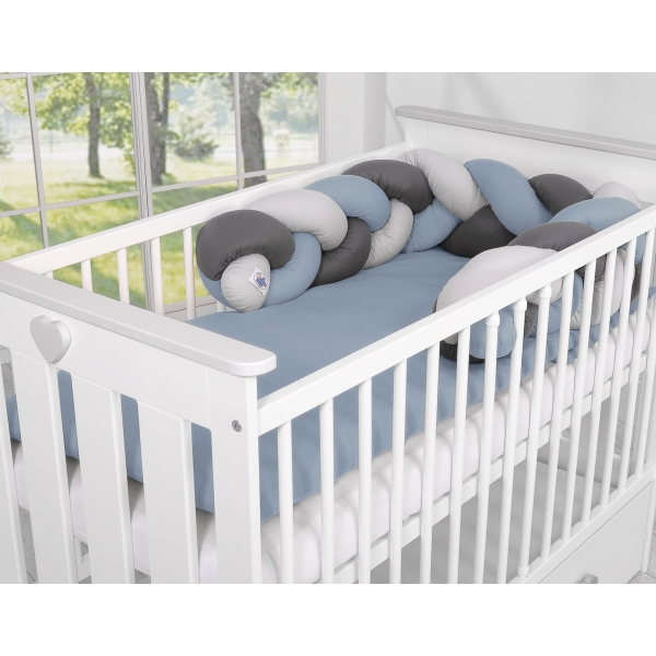 Tour de Lit Bébé Tressé Fille et Garçon Gris Anthracite Bleu Pastel