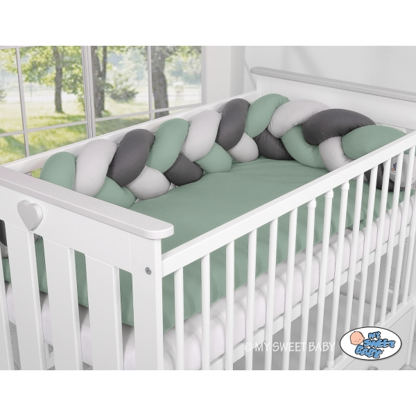 Tour de Lit Bébé Tressé Fille et Garçon Gris Vert Pastel Anthracite