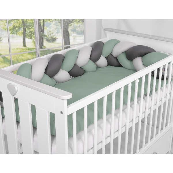 Tour de Lit Bébé Tressé Fille et Garçon Gris Vert Pastel Anthracite