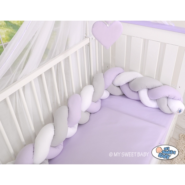 Tour de Lit Bébé Tressé  OEKO-TEX Blanc Gris Lila