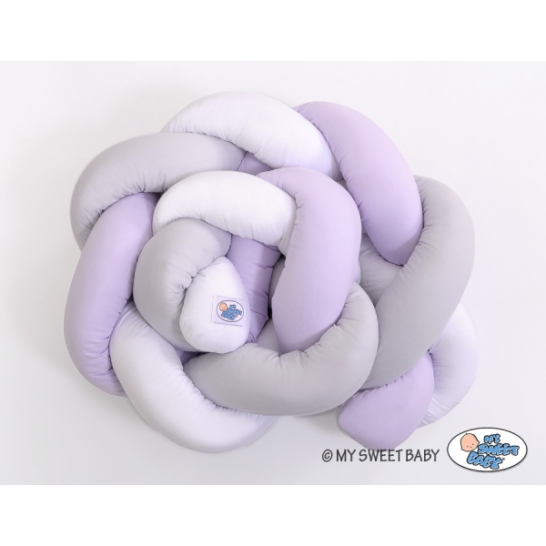 Tour de Lit Bébé Tressé  OEKO-TEX Blanc Gris Lila