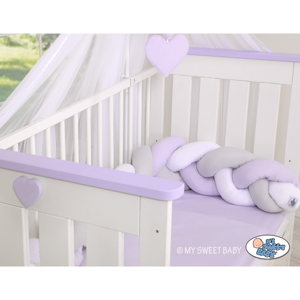 Tour de Lit Bébé Tressé  OEKO-TEX Blanc Gris Lila