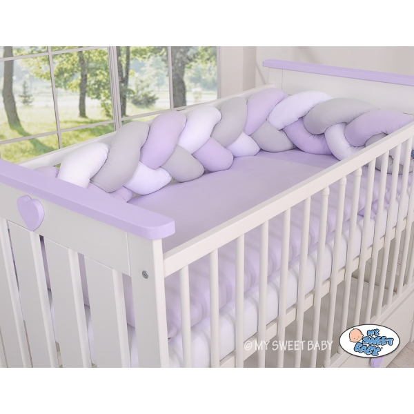 Tour de Lit Bébé Tressé  OEKO-TEX Blanc Gris Lila