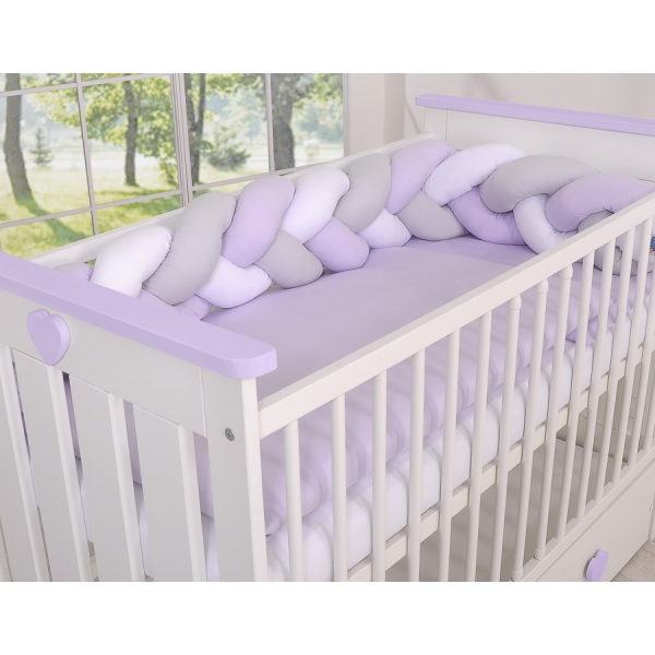 Tour de Lit Bébé Tressé  OEKO-TEX Blanc Gris Lila