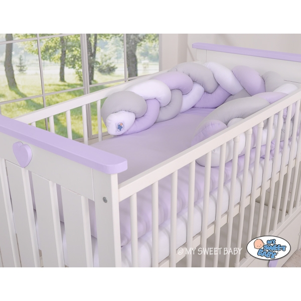 Tour de Lit Bébé Tressé  OEKO-TEX Blanc Gris Lila