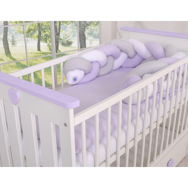 Tour de Lit Bébé Tressé  OEKO-TEX Blanc Gris Lila