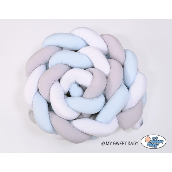 Tour de Lit Bébé Tressé XXL Blanc Gris Bleu
