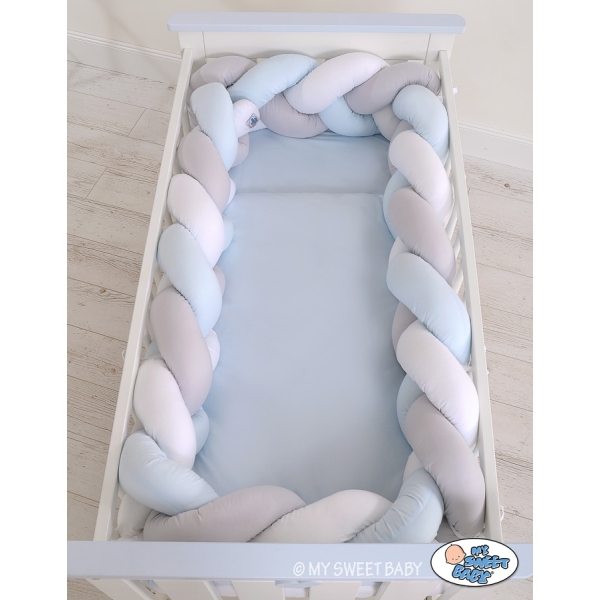 Tour de Lit Bébé Tressé XXL Blanc Gris Bleu