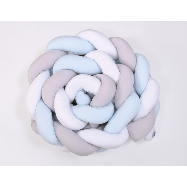 Tour de Lit Bébé Tressé XXL Blanc Gris Bleu