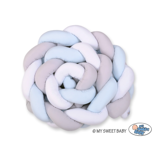 Tour de Lit Bébé Tressé XXL Blanc Gris Bleu