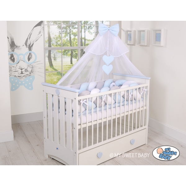 Tour de Lit Bébé Tressé XXL Blanc Gris Bleu