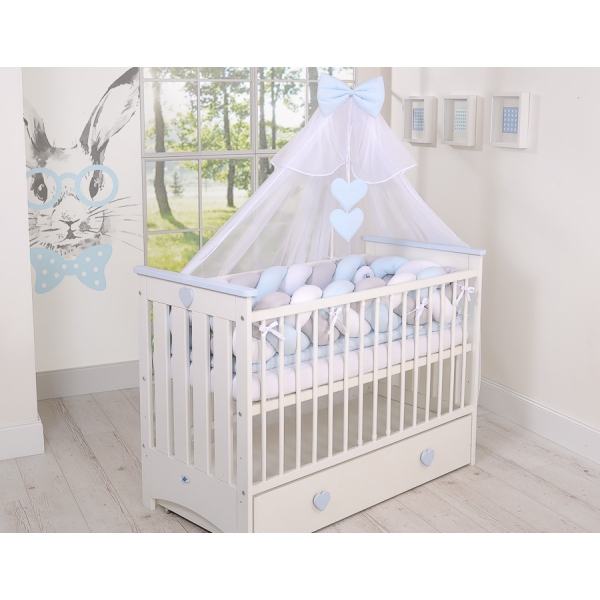 Tour de Lit Bébé Tressé XXL Blanc Gris Bleu
