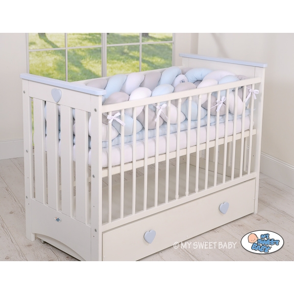 Tour de Lit Bébé Tressé XXL Blanc Gris Bleu