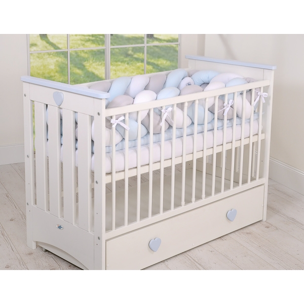 Tour de Lit Bébé Tressé XXL Blanc Gris Bleu