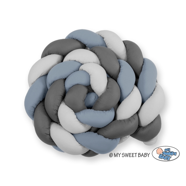 Tour de Lit Bébé Tressé XXL Gris Anthracite Bleu Pastel