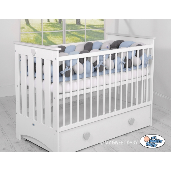 Tour de Lit Bébé Tressé XXL Gris Anthracite Bleu Pastel
