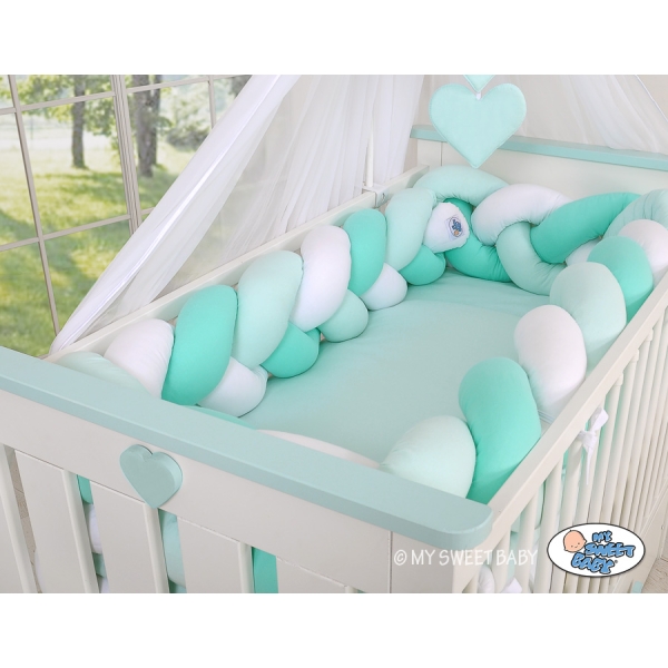 Tour de Lit Bébé Tressé XXL Menthe Blanc