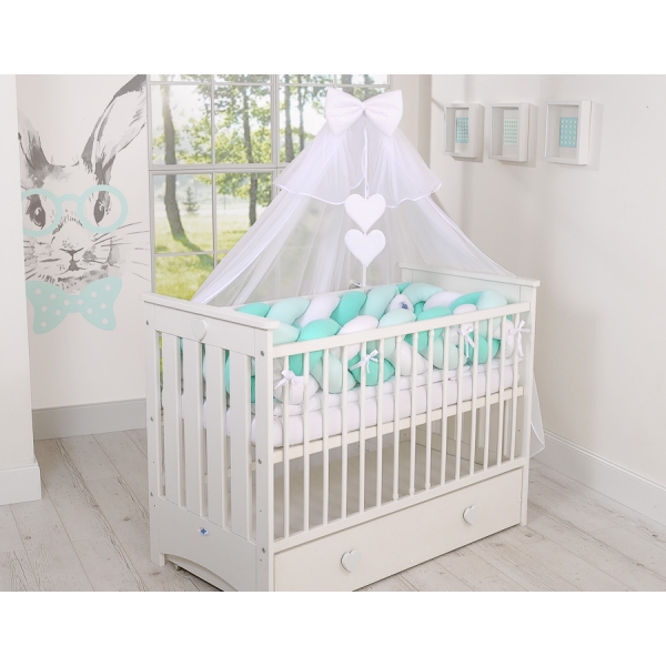 Tour de Lit Bébé Tressé XXL Menthe Blanc