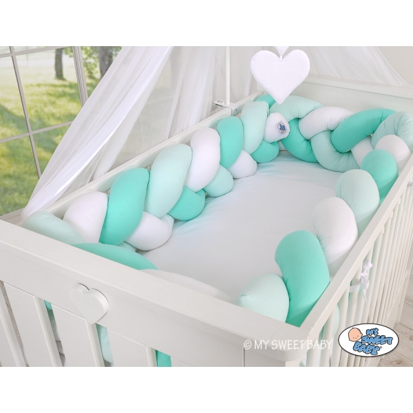 Tour de Lit Bébé Tressé XXL Menthe Blanc