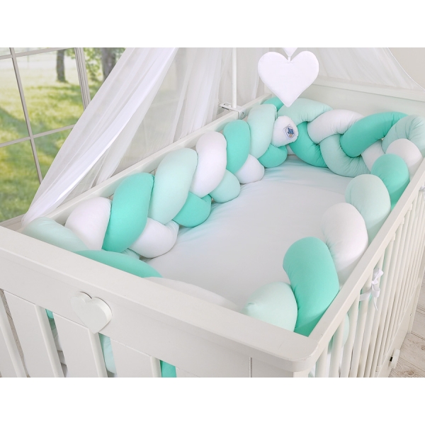 Tour de Lit Bébé Tressé XXL Menthe Blanc