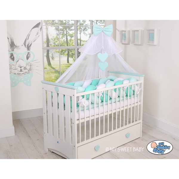 Tour de Lit Bébé Tressé XXL Menthe Blanc