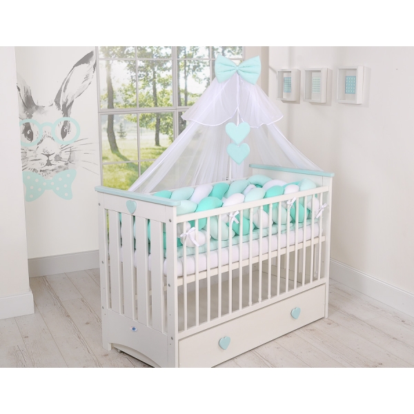 Tour de Lit Bébé Tressé XXL Menthe Blanc