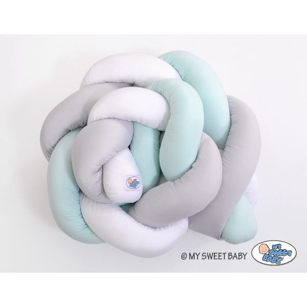 Tour de Lit Tressé 1,8m Menthe Blanc Gris