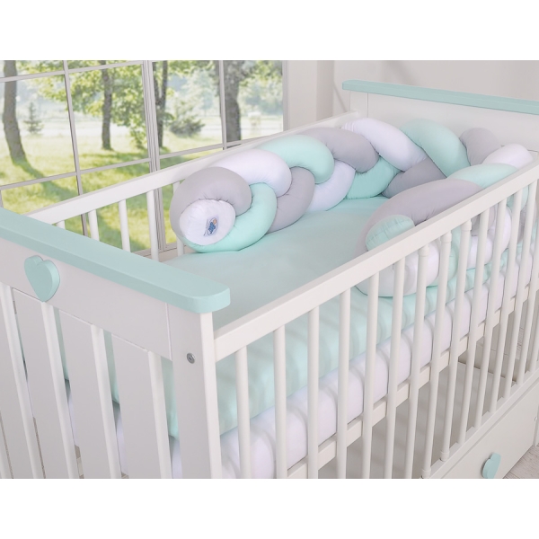 Tour de Lit Tressé 1,8m Menthe Blanc Gris