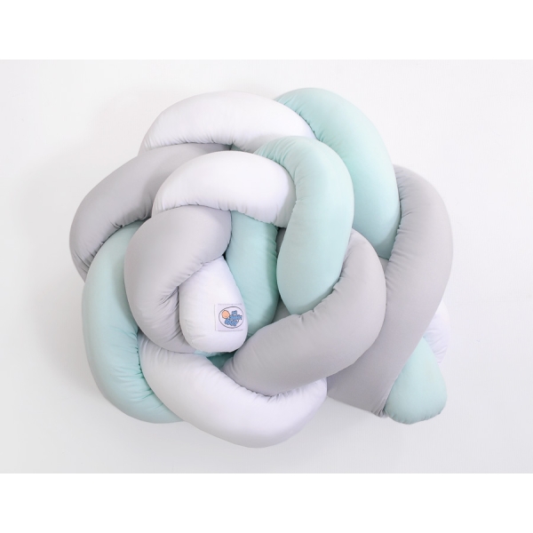 Tour de Lit Tressé 1,8m Menthe Blanc Gris