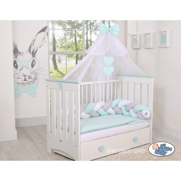 Tour de Lit Tressé 1,8m Menthe Blanc Gris