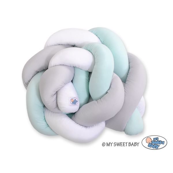 Tour de Lit Tressé 1,8m Menthe Blanc Gris