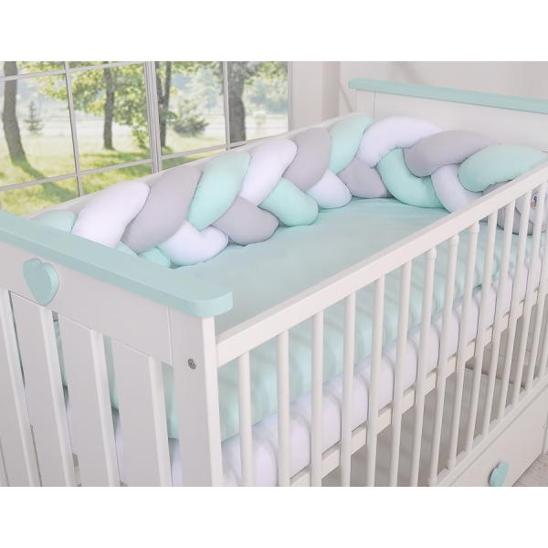 Tour de Lit Tressé 1,8m Menthe Blanc Gris