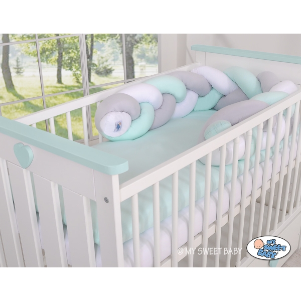 Tour de Lit Tressé 1,8m Menthe Blanc Gris