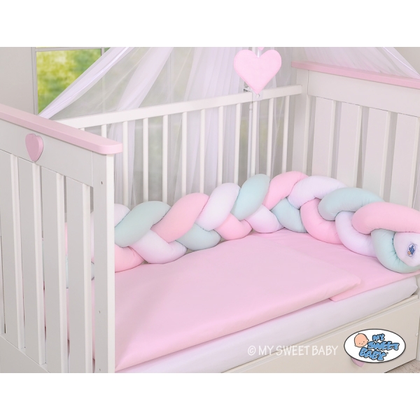 Tour de Lit Tressé 1,8m Menthe Rose Blanc
