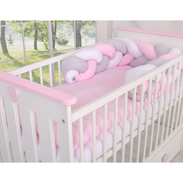 Tour de Lit Tressé 1,8m Rose Blanc Gris