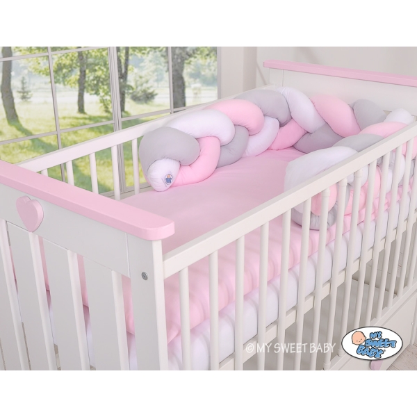 Tour de Lit Tressé 1,8m Rose Blanc Gris