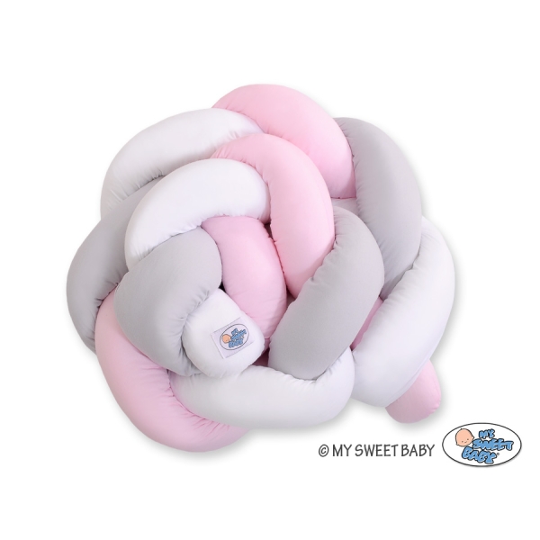 Tour de Lit Tressé 1,8m Rose Blanc Gris