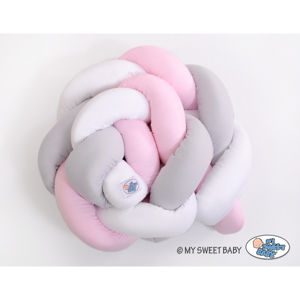 Tour de Lit Tressé 1,8m Rose Blanc Gris