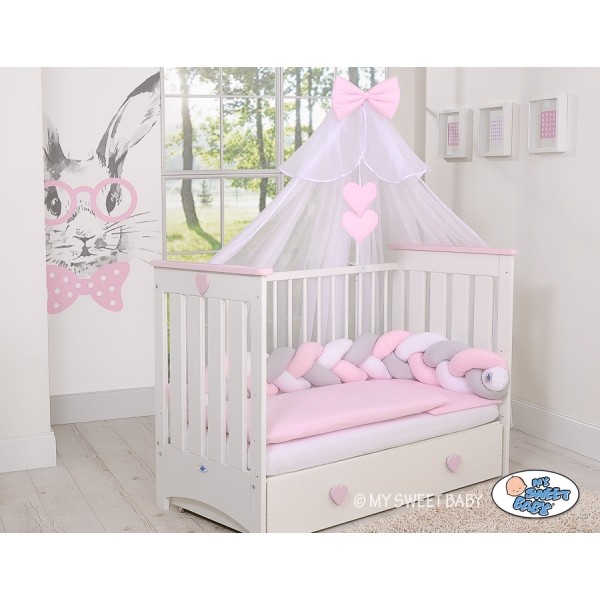 Tour de Lit Tressé 1,8m Rose Blanc Gris