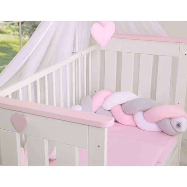 Tour de Lit Tressé 1,8m Rose Blanc Gris