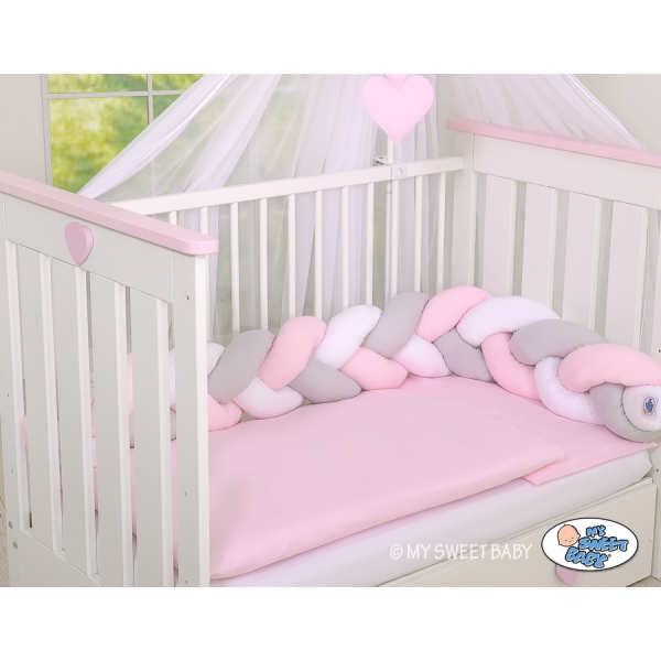 Tour de Lit Tressé 1,8m Rose Blanc Gris