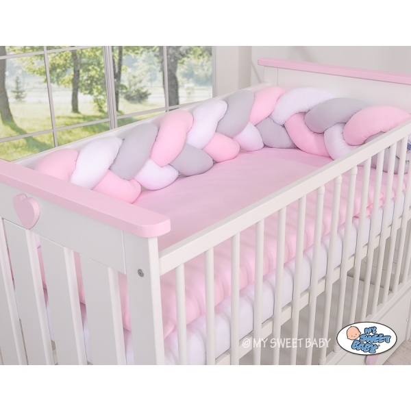 Tour de Lit Tressé 1,8m Rose Blanc Gris